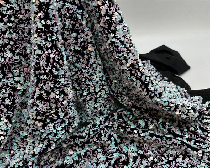 Luxury Stretch Velvet Sequin Fabric All Over Full Sequin
