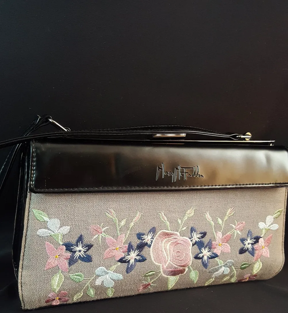 Mary McFadden 3N1 Vintage Handbag Embroiderd Florals Animal Print