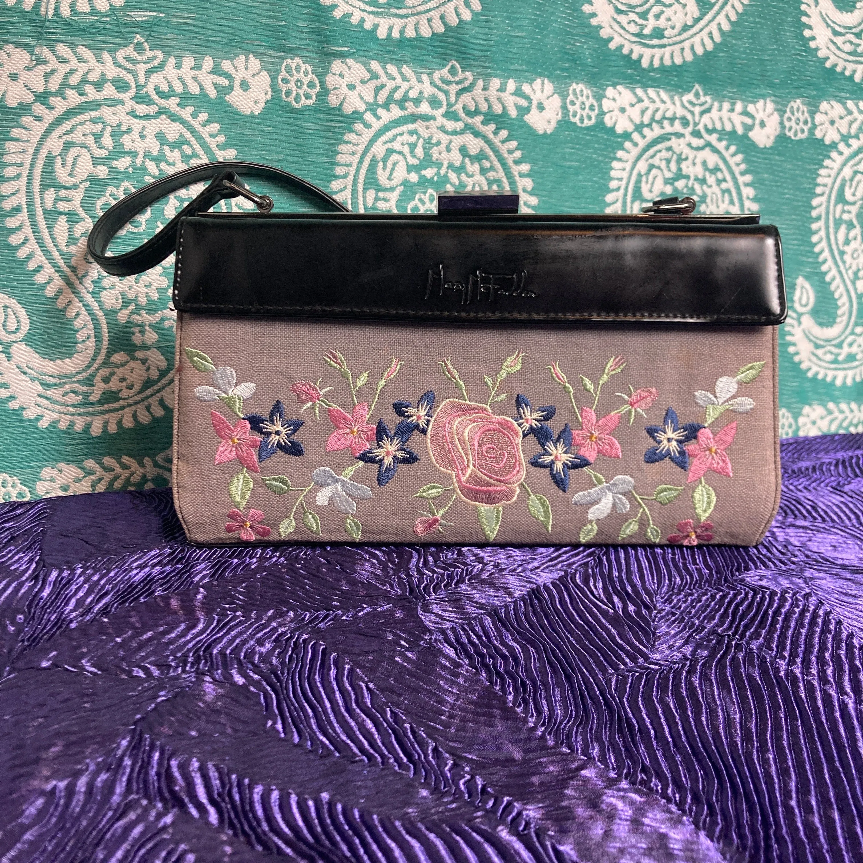 Mary McFadden 3N1 Vintage Handbag Embroiderd Florals Animal Print