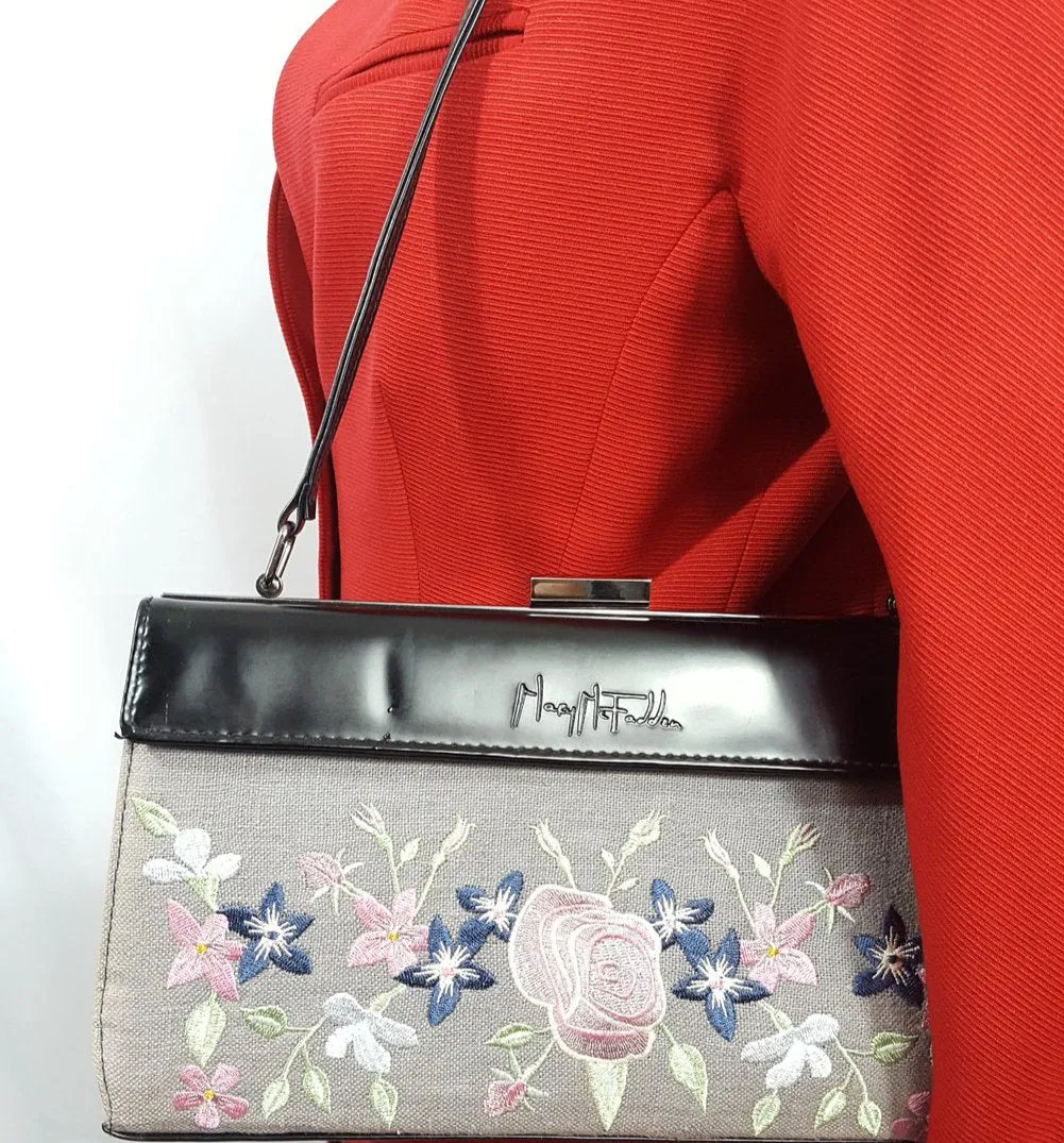 Mary McFadden 3N1 Vintage Handbag Embroiderd Florals Animal Print