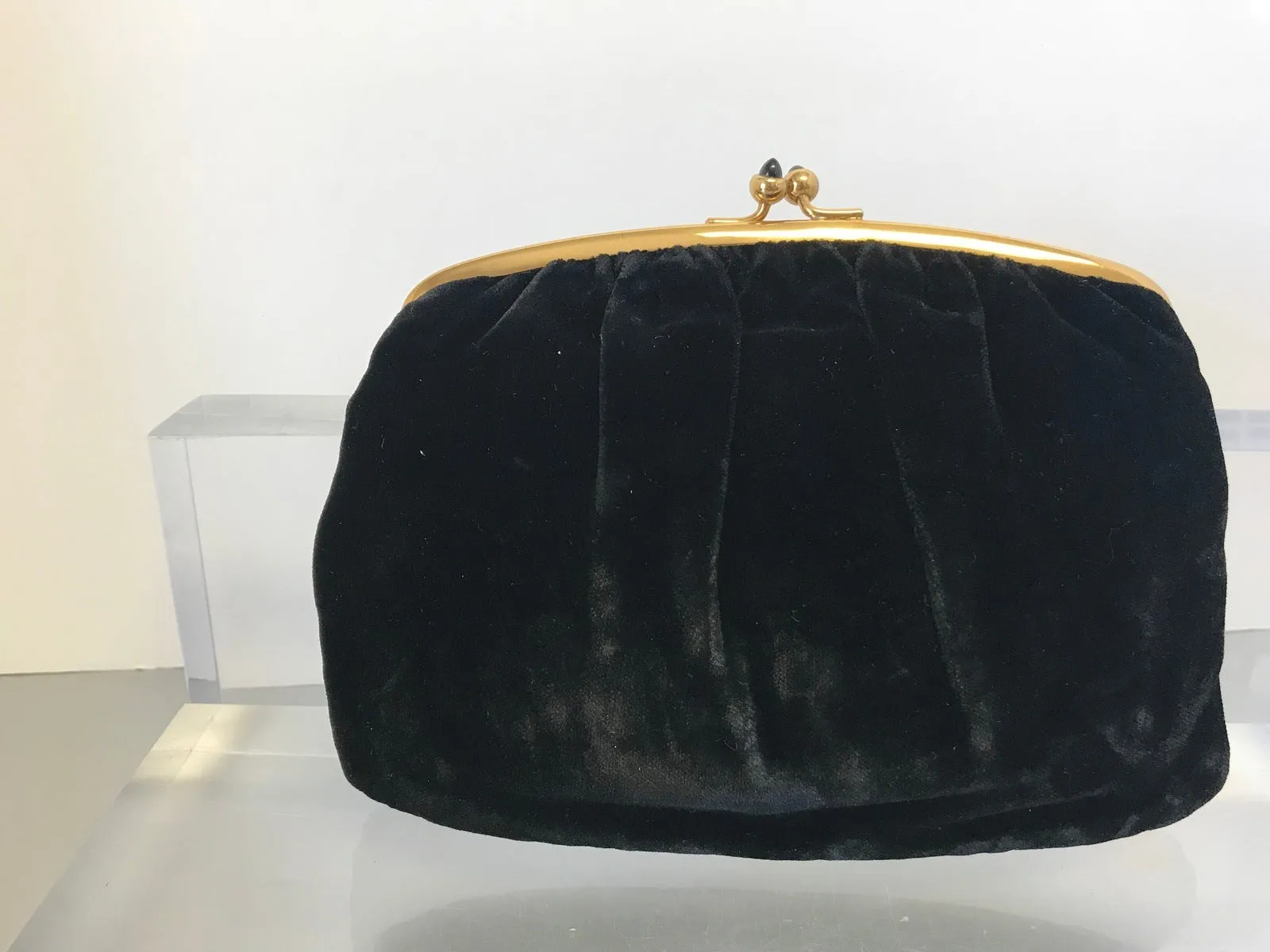 Mel-Ton Black Velvet Clutch Purse Bag Vintage Accessories