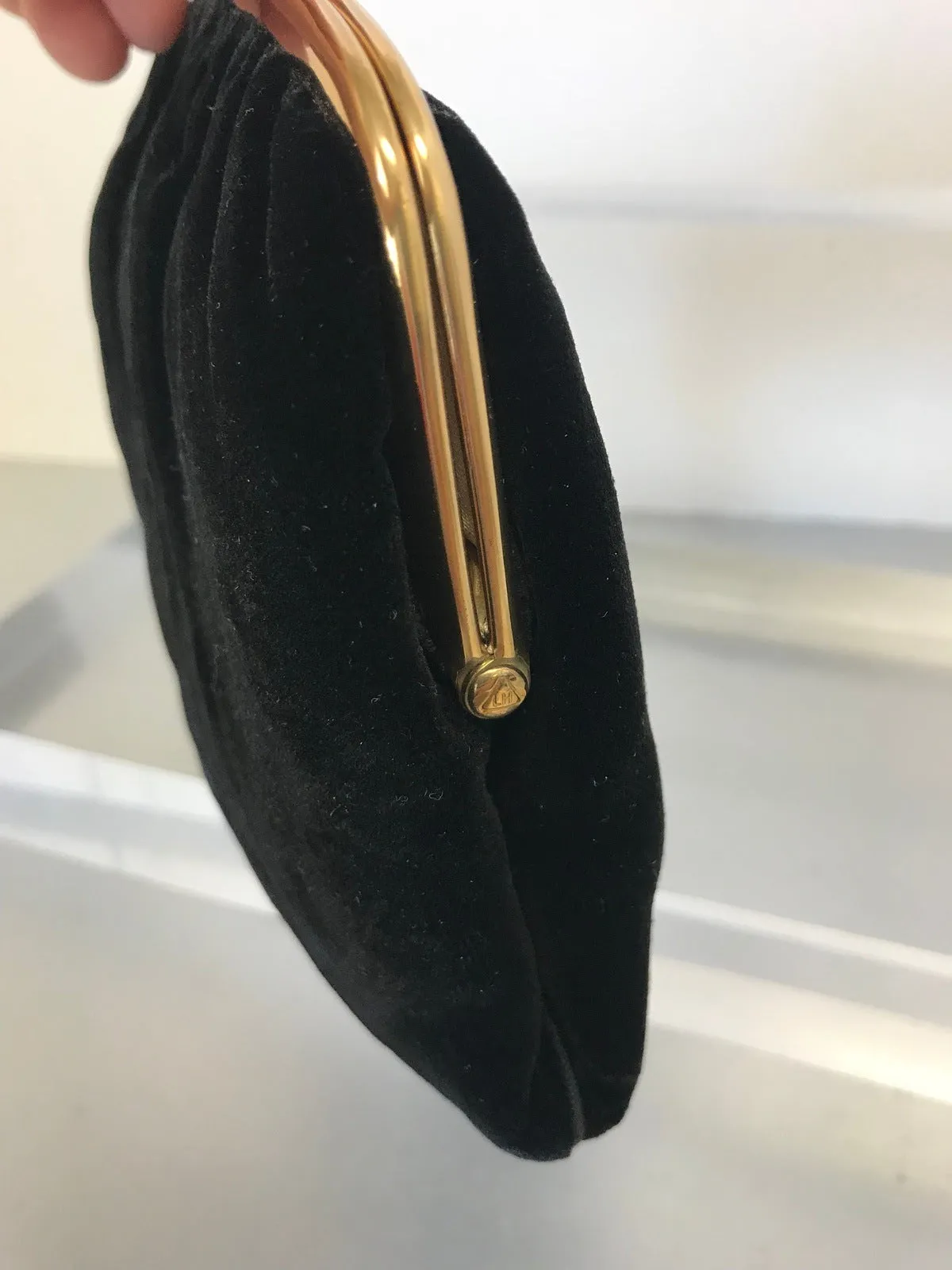 Mel-Ton Black Velvet Clutch Purse Bag Vintage Accessories