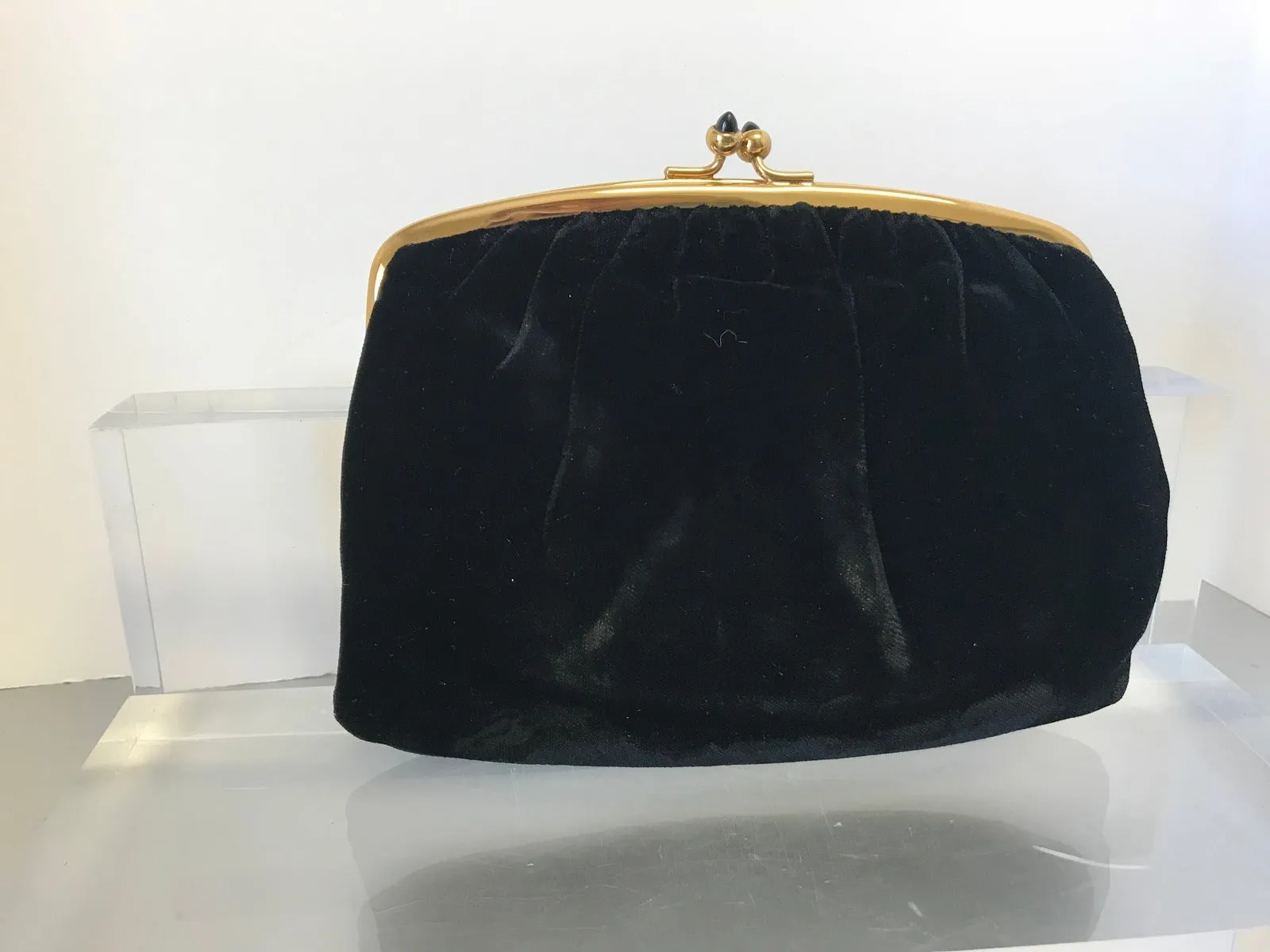 Mel-Ton Black Velvet Clutch Purse Bag Vintage Accessories