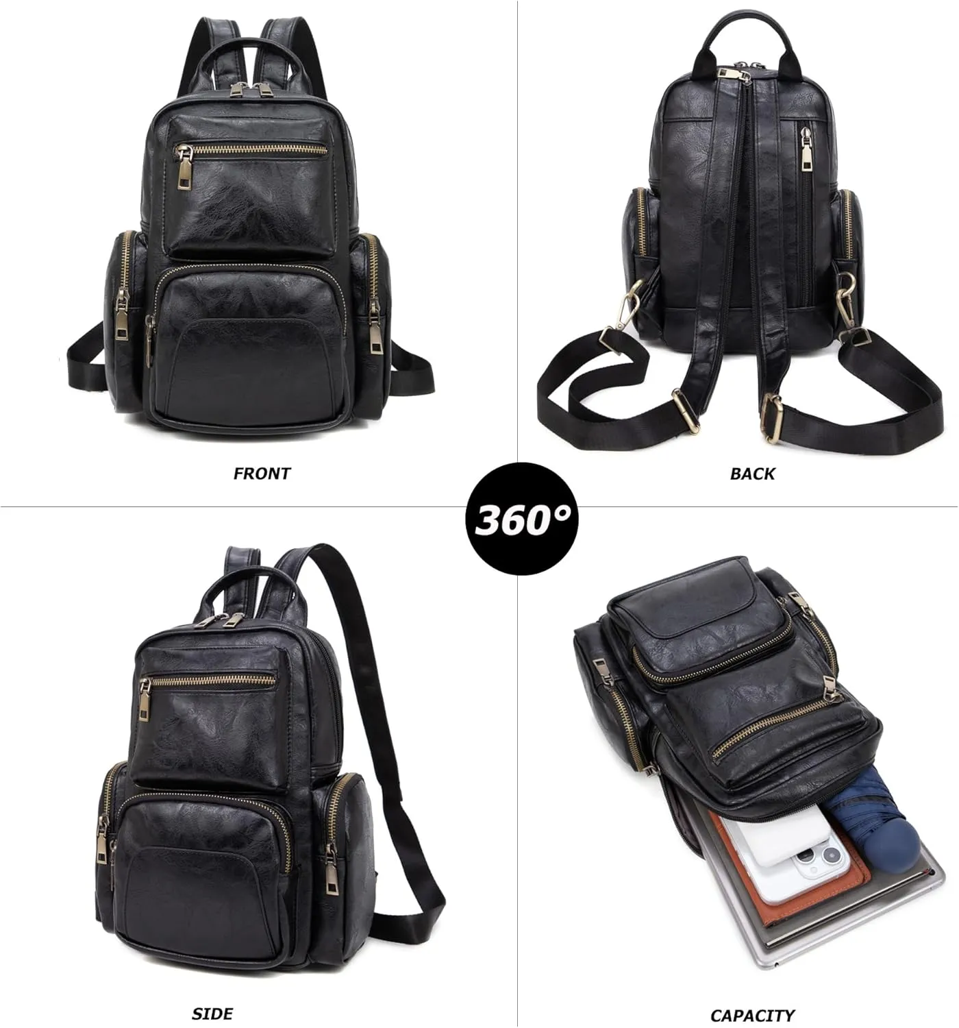 myfriday Vintage Backpack Purse for Women Ladies Leather Sling Backpack Purse Designer Convertible Travel Backpack (Black)