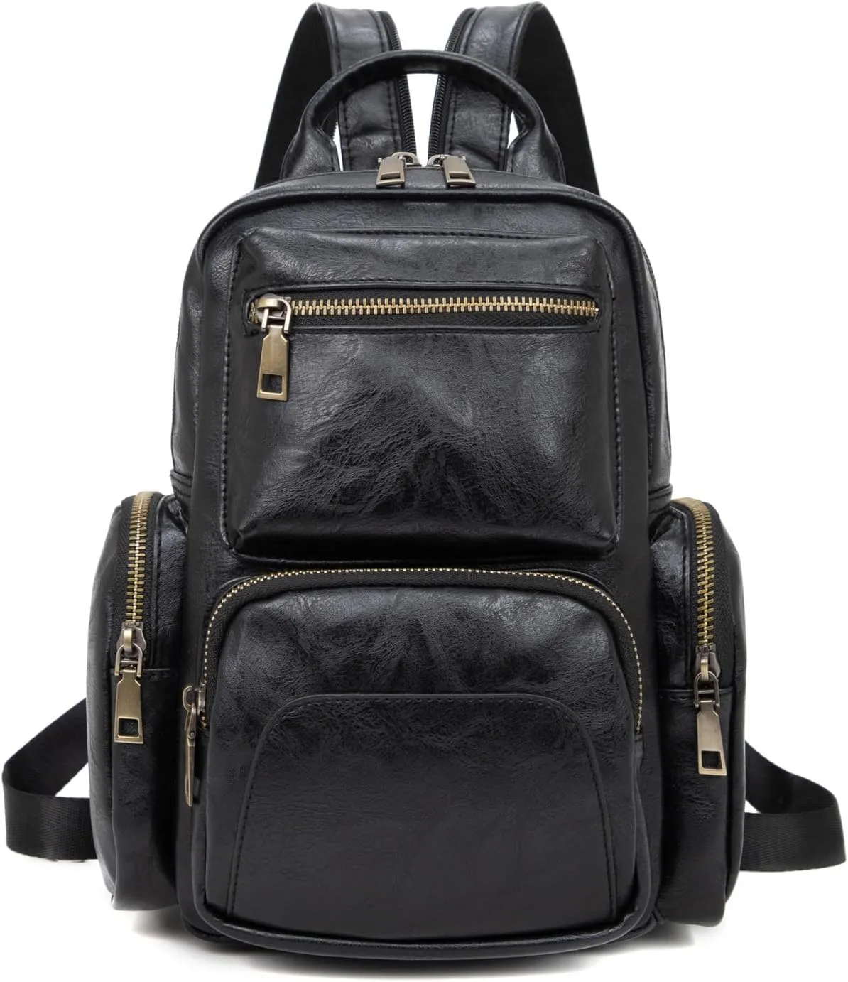 myfriday Vintage Backpack Purse for Women Ladies Leather Sling Backpack Purse Designer Convertible Travel Backpack (Black)