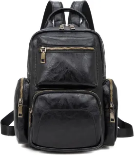 myfriday Vintage Backpack Purse for Women Ladies Leather Sling Backpack Purse Designer Convertible Travel Backpack (Black)