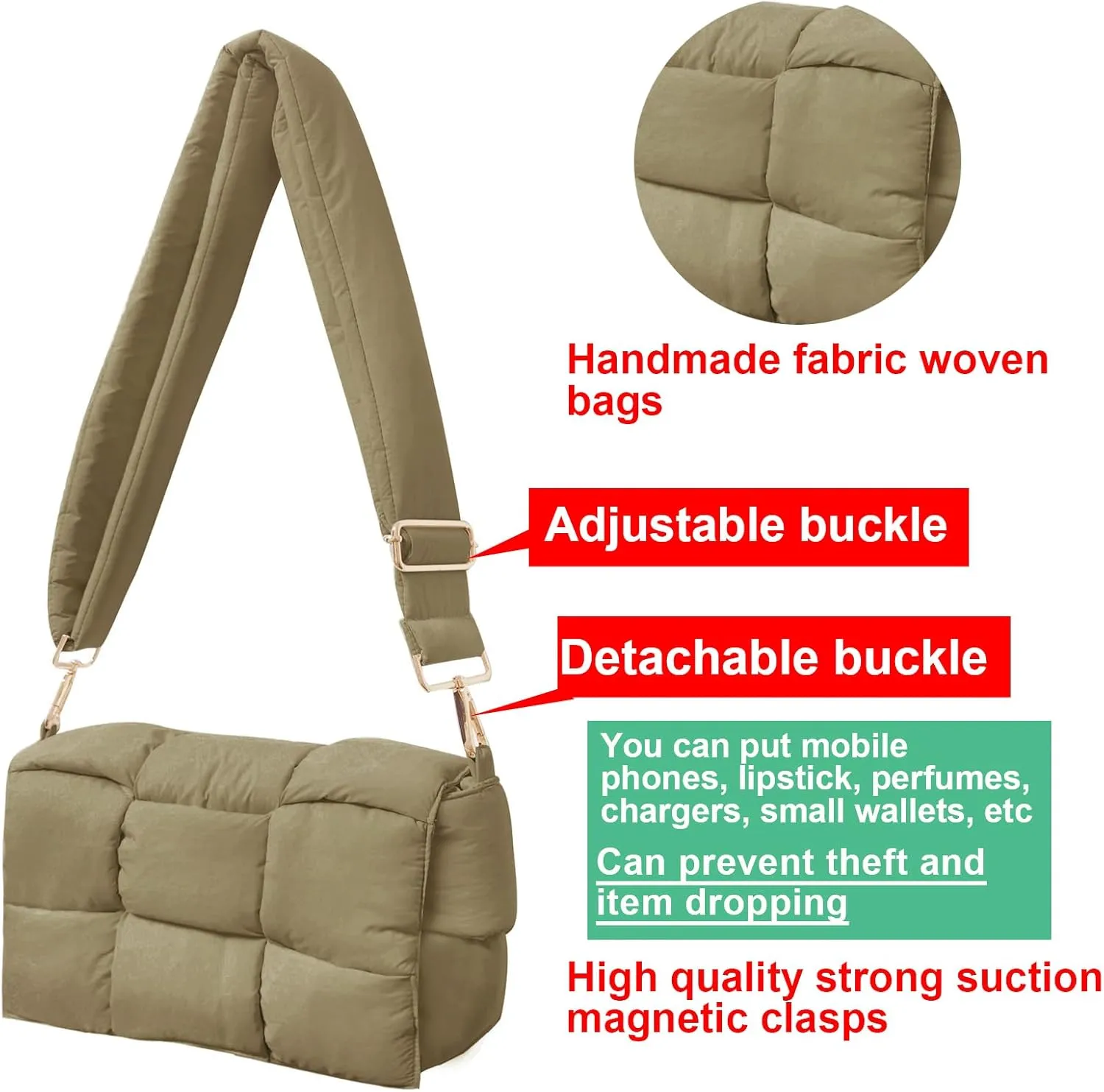 NAARIIAN Shoulder bags for women, Light-weight small puffer purses waterproof, hand-woven puffy bag crossbody handbag