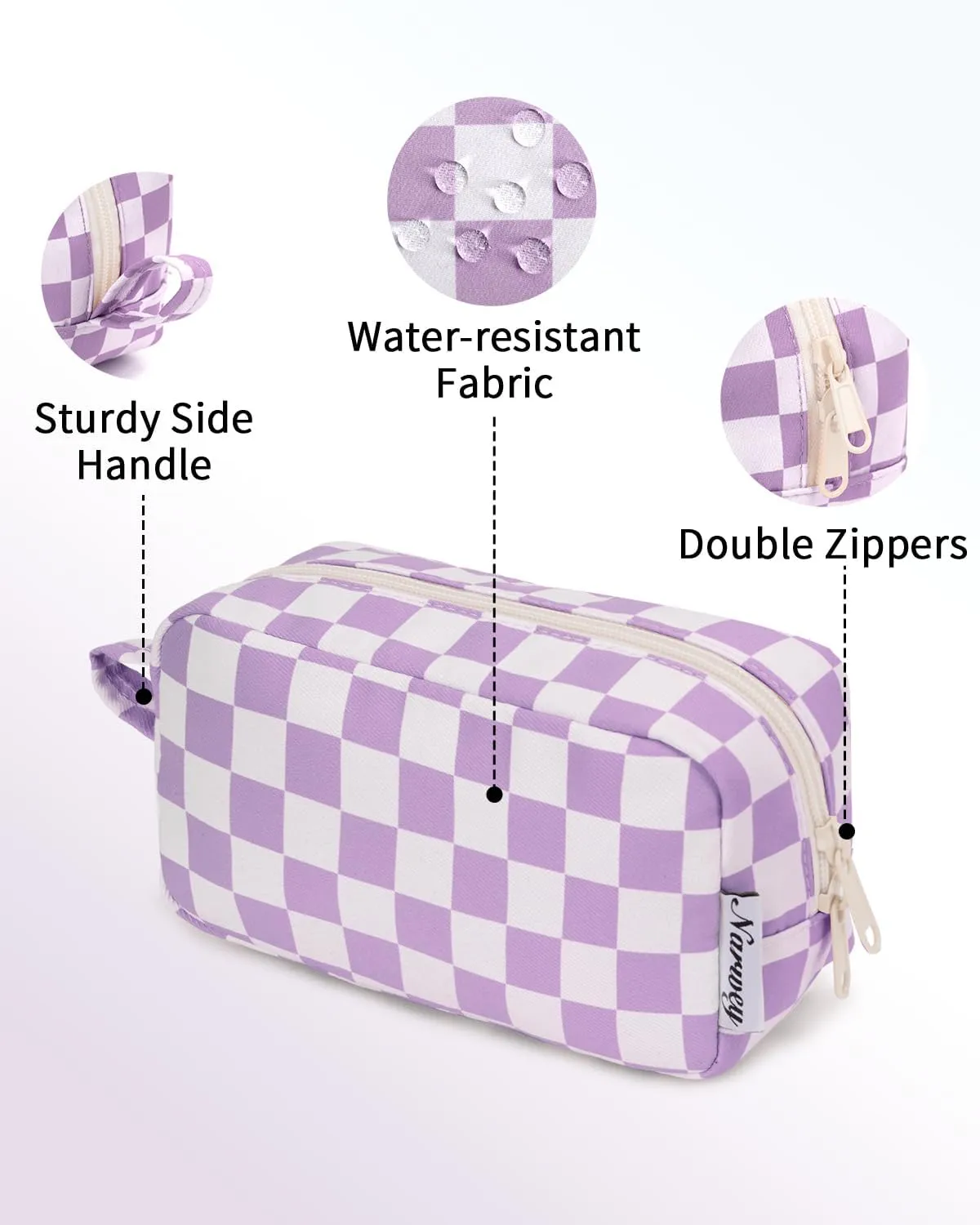 Narwey Small Checkered Makeup Bag for Purse Travel Makeup Pouch Mini Cosmetic Bag Zipper Pouch for Women (Purple Checkerboard, Small)