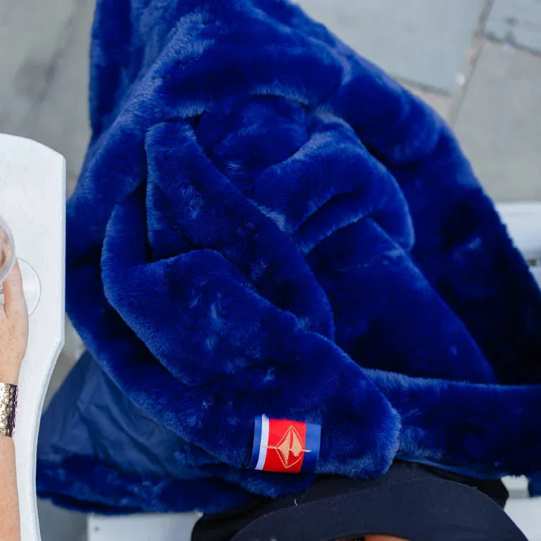 NEW BLANKET- Pretty Rugged- Long Lap Blanket Navy/ Navy Faux Fur