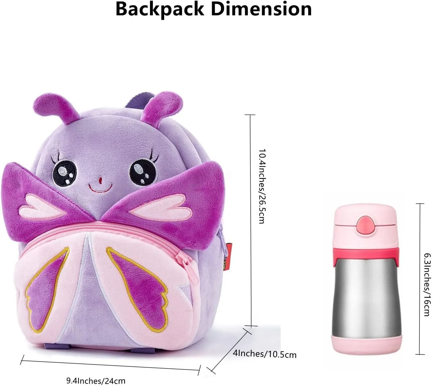 NICE CHOICE Cute Toddler Backpack Toddler Bag Plush Animal Cartoon Mini Travel Bag for Baby Girl Boy 2-6 Years(Purple Butterfly)