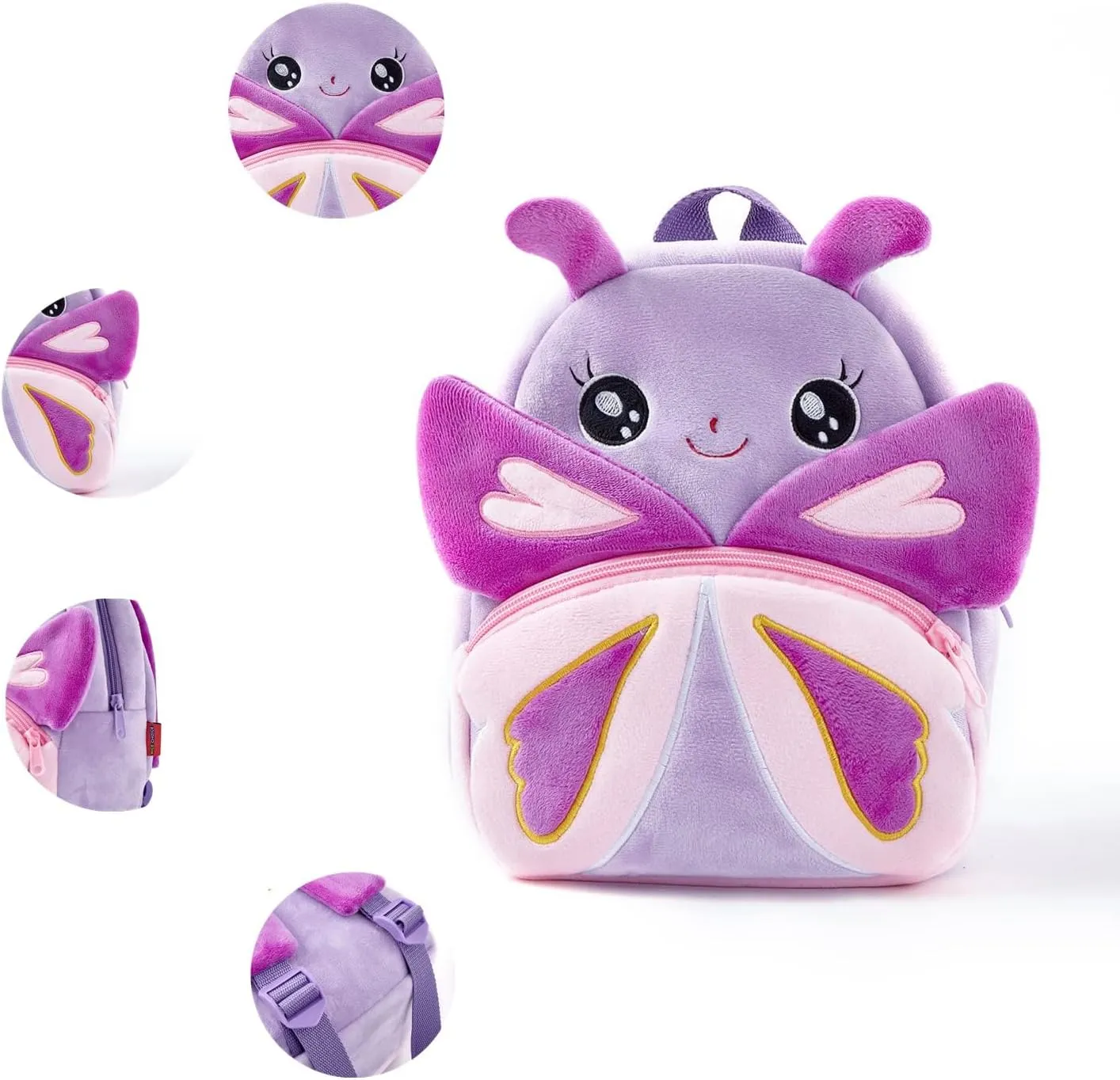NICE CHOICE Cute Toddler Backpack Toddler Bag Plush Animal Cartoon Mini Travel Bag for Baby Girl Boy 2-6 Years(Purple Butterfly)