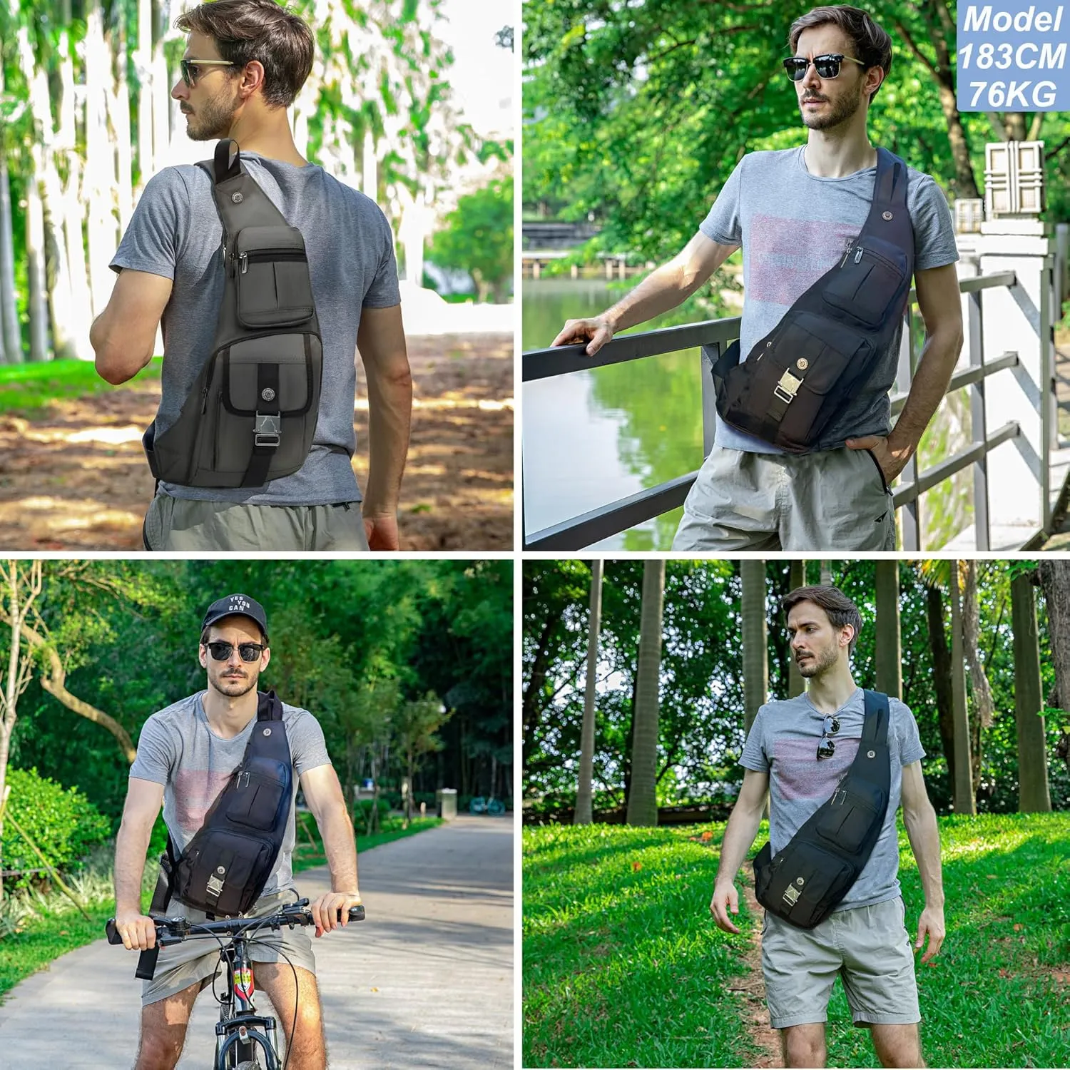 NICGID Sling Bag Chest Shoulder Backpack Crossbody Bags Casual Daypack for Men Women (Black-013)