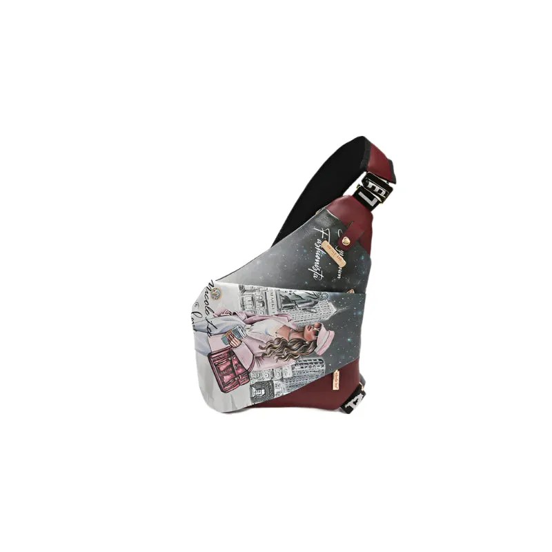 Nicole Lee USA Vegan Leather Leopard & Lip Pattern Crossbody Bag