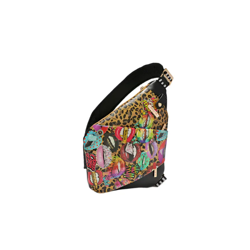 Nicole Lee USA Vegan Leather Leopard & Lip Pattern Crossbody Bag
