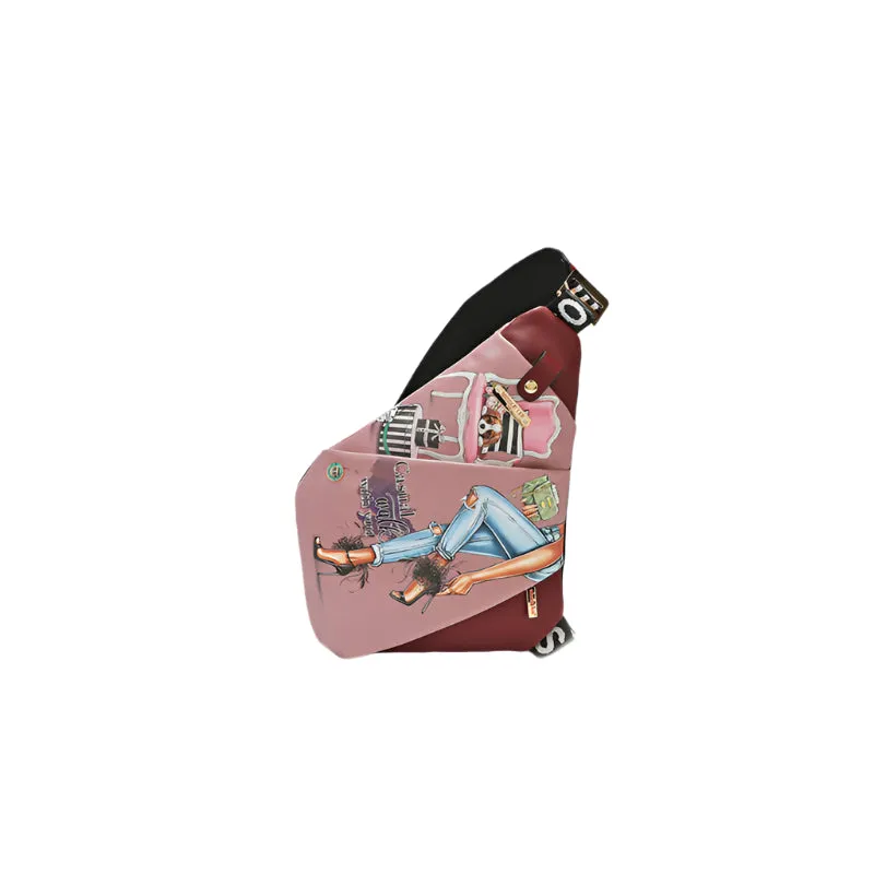 Nicole Lee USA Vegan Leather Leopard & Lip Pattern Crossbody Bag