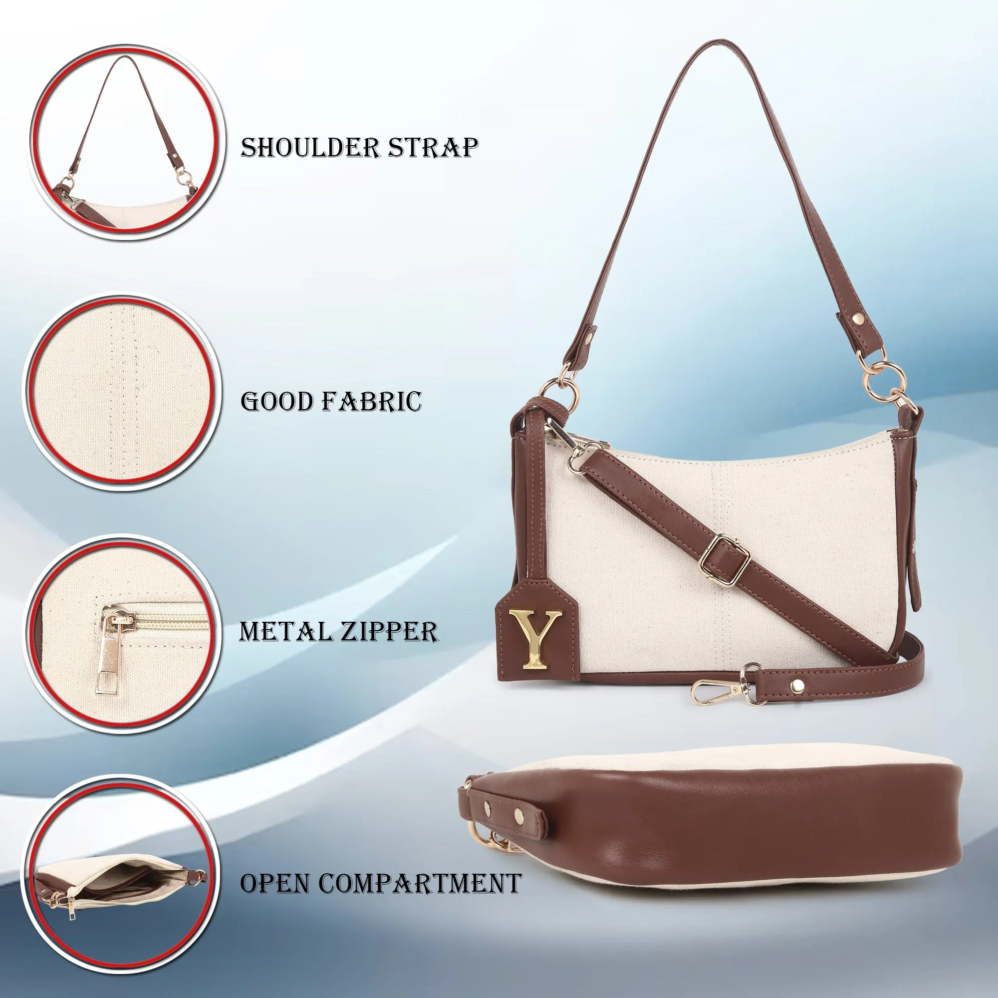 Off White Canvas Sling Bag for Women