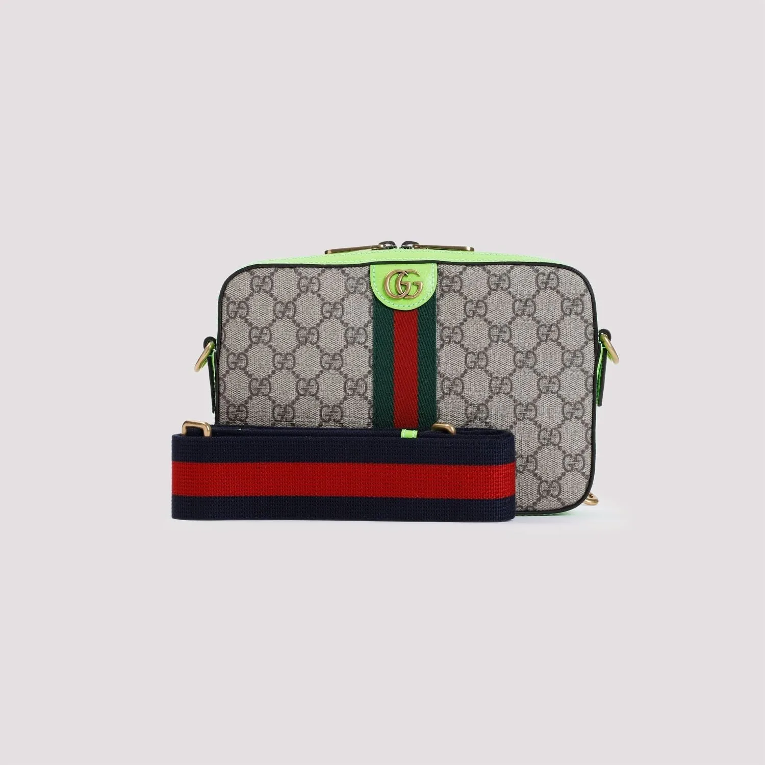 OPHIDIA GG SMALL SHOULDER BAG BEIGE/EBONY/SHINY GREEN