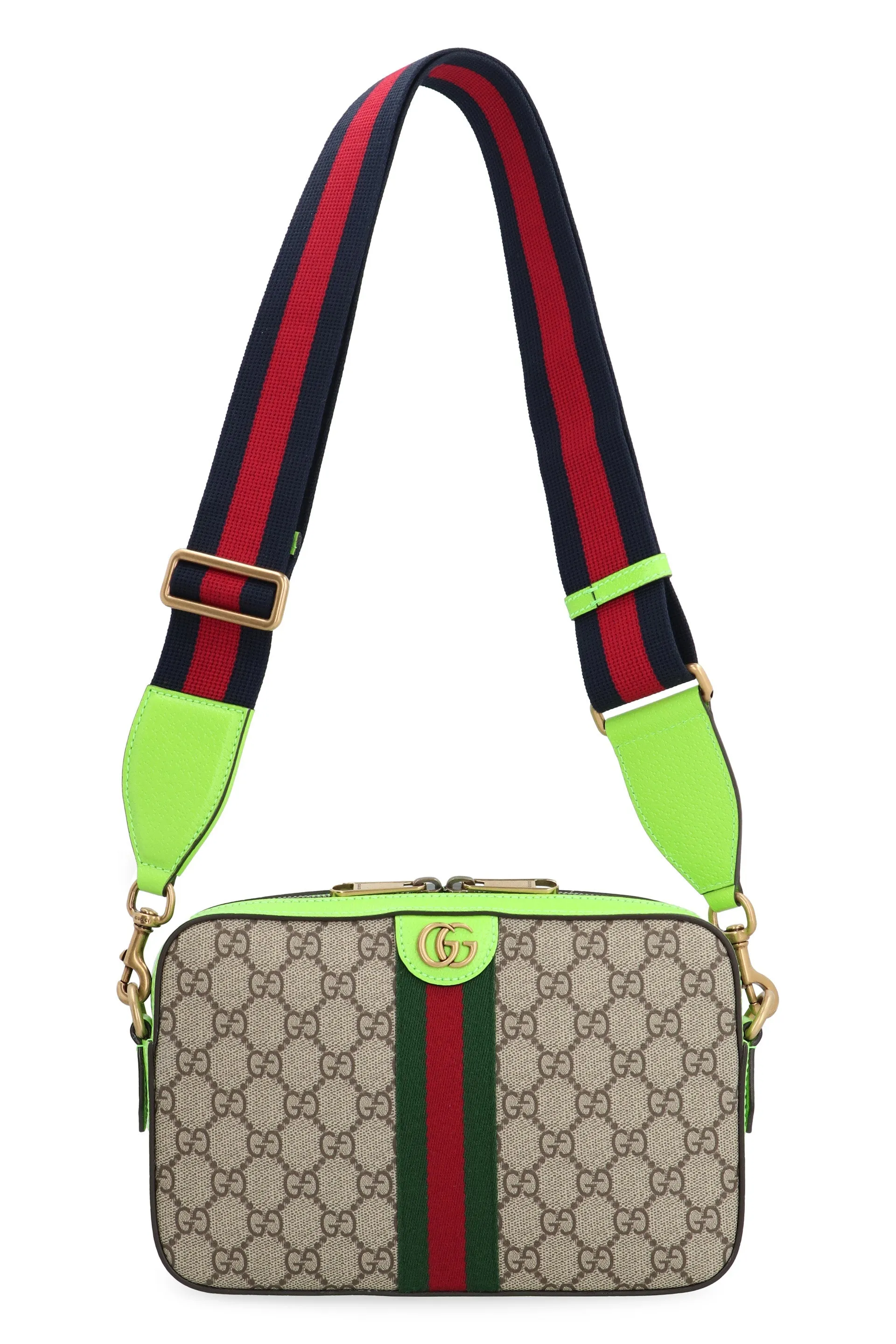OPHIDIA GG SMALL SHOULDER BAG BEIGE/EBONY/SHINY GREEN