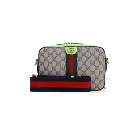 OPHIDIA GG SMALL SHOULDER BAG BEIGE/EBONY/SHINY GREEN