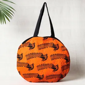 Orange - Kantha Work Block Print Cotton Shoulder Bag