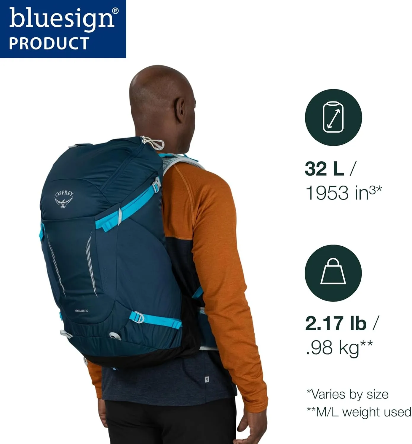 Osprey Hikelite 32L Unisex Hiking Backpack, Black, S/M