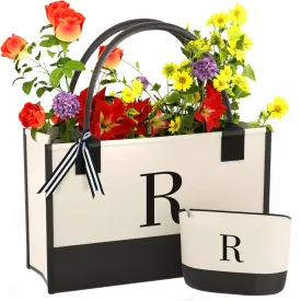 Personalized Canvas Tote Bag, Monogrammed Gift with Zipper Pockets for Women