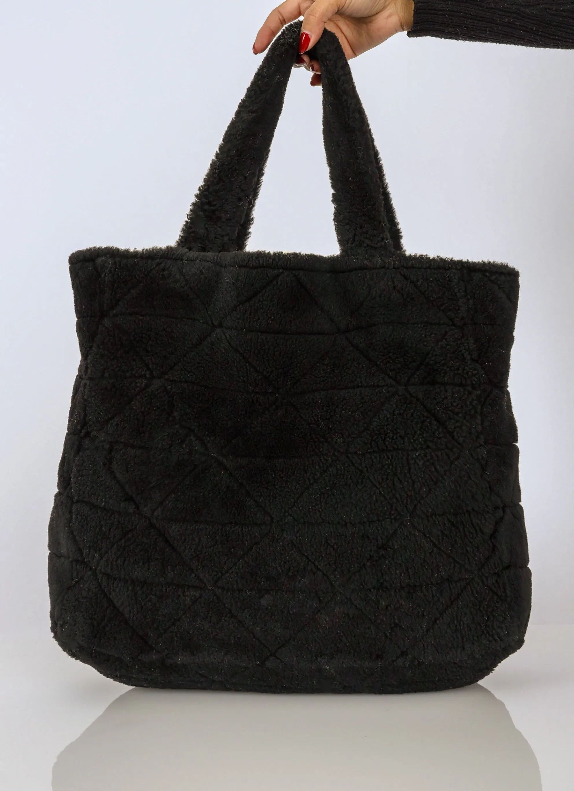 Prada Faux Shearling Tote Bag w/ Pouch