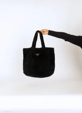 Prada Faux Shearling Tote Bag w/ Pouch