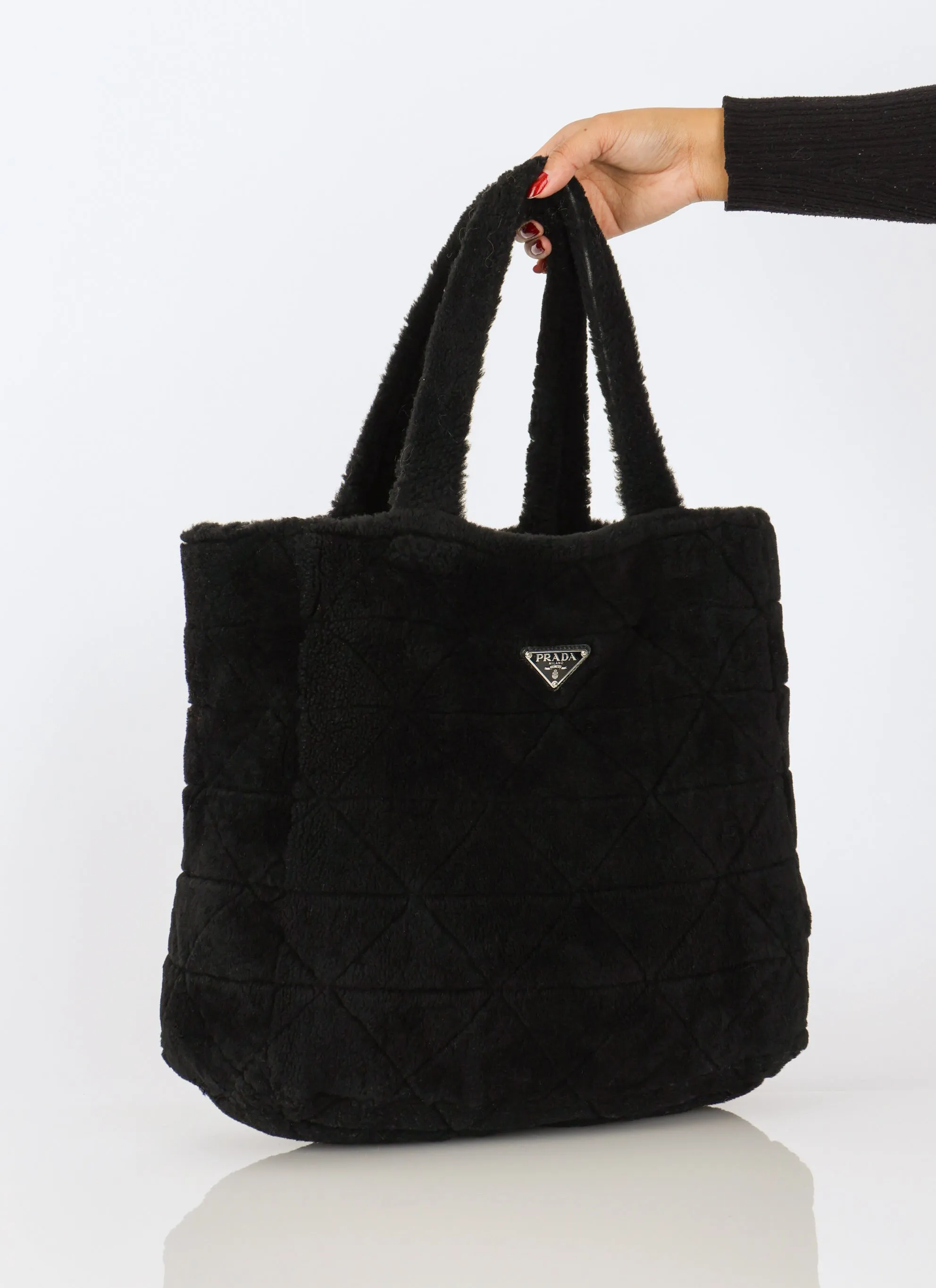 Prada Faux Shearling Tote Bag w/ Pouch