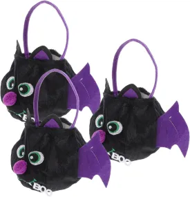PRETYZOOM 3Pcs Halloween Candy Bags Soft Bat Trick Treat Tote Adorable Halloween Candy Carrier Reusable Candy Bucket for Halloween Accessory