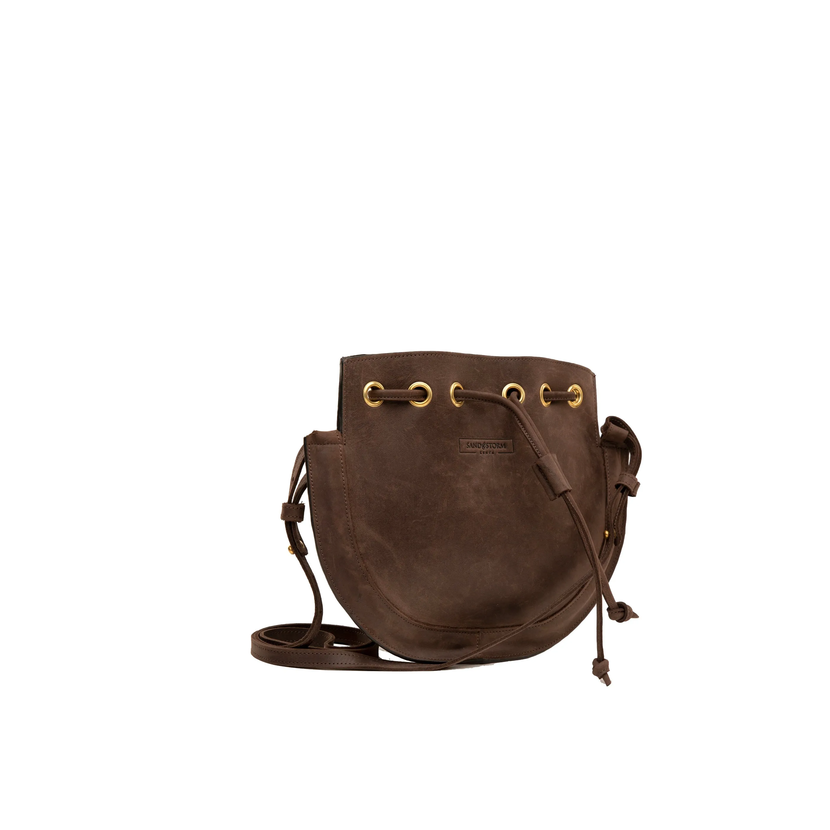 Pull-up Leather Bucket Crossbody Plain