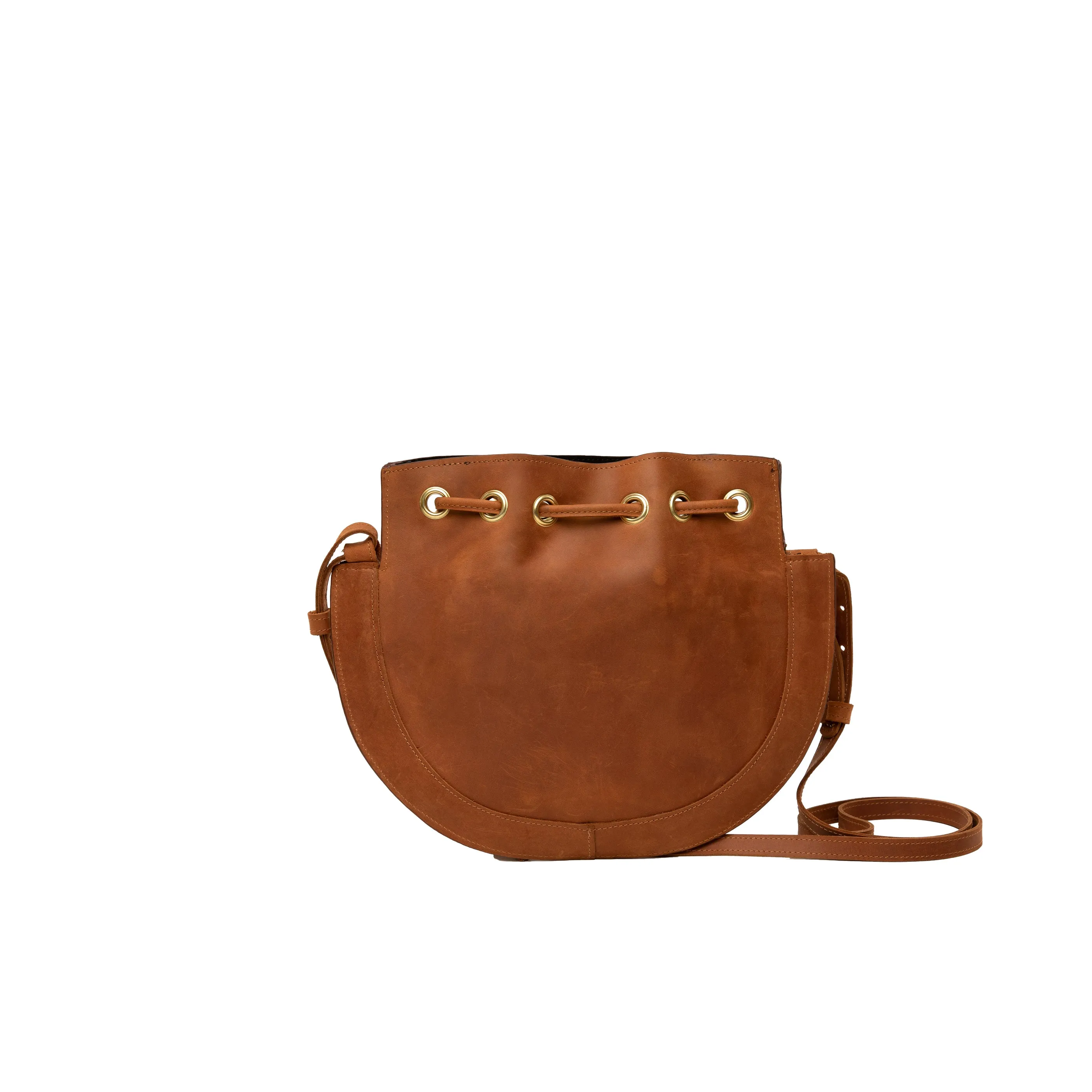 Pull-up Leather Bucket Crossbody Plain