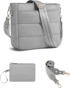 Purses for Women 2PCS Puffer Quilted Crossbody Shoulder Hobo Bags Trendy Ladies Handbag with Coin Wallet 2 Adjustable Straps