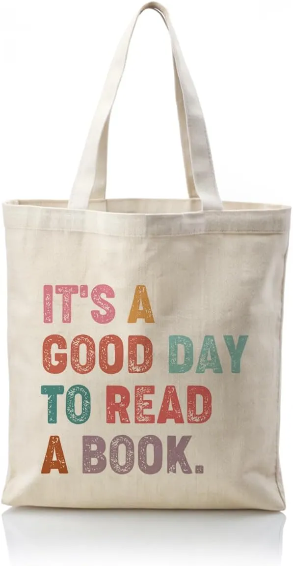 Reading Lover Canvas Totes, Reader's Tote, Teacher Bag, Bookworm Gift, Reusable Cloth Cotton Tote Bags, Women Cotton Tote Bag for Grocery, Shopping, Beach & Daily Use, It's Good Day to Read Bag
