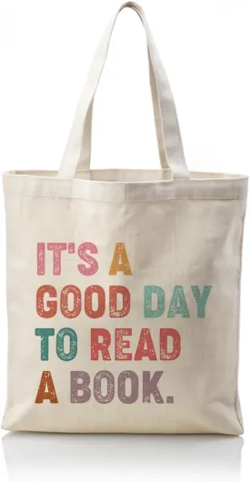 Reading Lover Canvas Totes, Reader's Tote, Teacher Bag, Bookworm Gift, Reusable Cloth Cotton Tote Bags, Women Cotton Tote Bag for Grocery, Shopping, Beach & Daily Use, It's Good Day to Read Bag