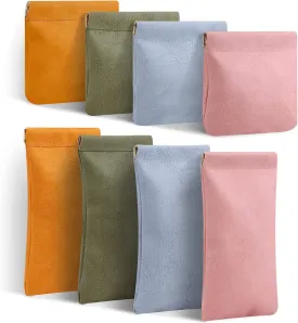 RETON 8 Pcs Small Makeup Bag for Purse, Waterproof Portable Pocket Cosmetic Bag with 7" Squeeze Top Glasses Case, No Zipper Self-closing Makeup Pouch Mini Coin Purse Jewelry Pouch for Women
