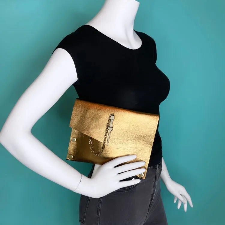 Satin Metallic Bronze Dagger Clutch