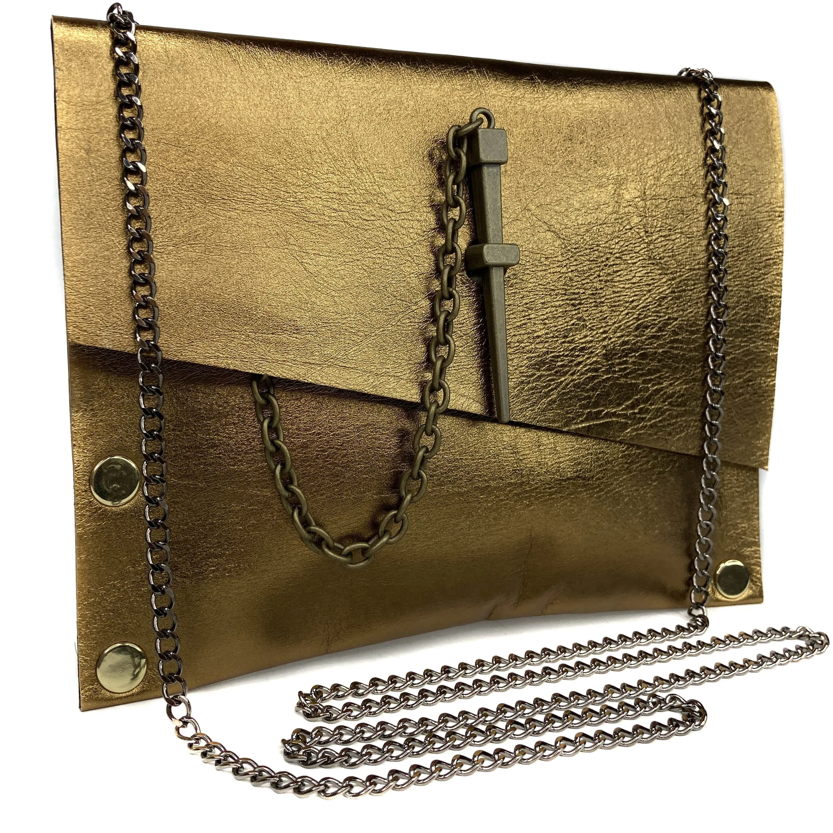 Satin Metallic Bronze Dagger Clutch