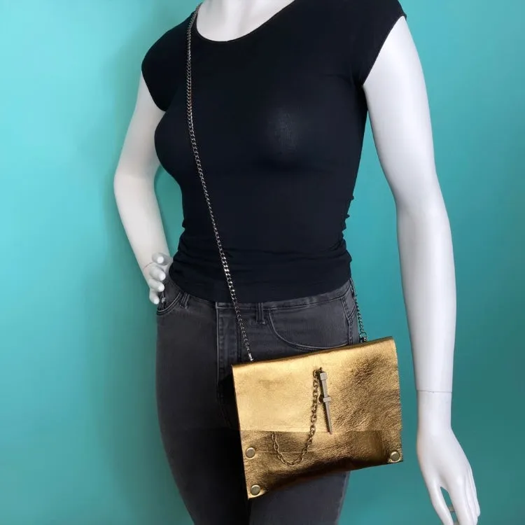 Satin Metallic Bronze Dagger Clutch