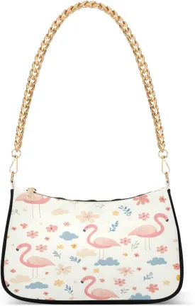 Shoulder Bags for Women Flamingo Flower Cloud Pattern Hobo Tote Handbag Small Clutch Purse with Zipper Closure