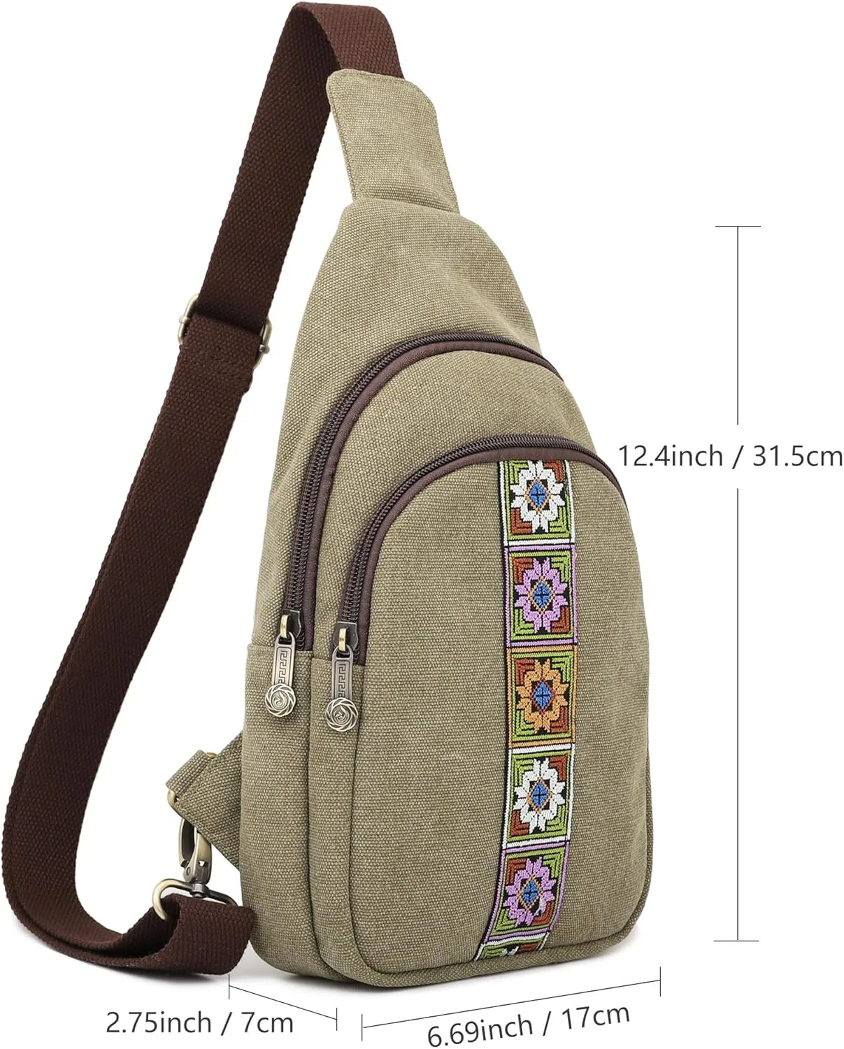 SILKAREA Canvas Sling Bag for Wome Crossbody Purse Small Sling Backpack Purse Travel Hiking Chest Bag Daypack
