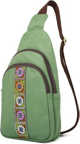SILKAREA Canvas Sling Bag for Wome Crossbody Purse Small Sling Backpack Purse Travel Hiking Chest Bag Daypack