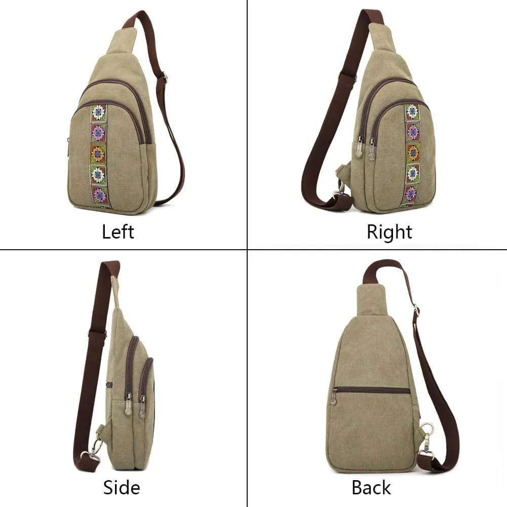 SILKAREA Canvas Sling Bag for Wome Crossbody Purse Small Sling Backpack Purse Travel Hiking Chest Bag Daypack