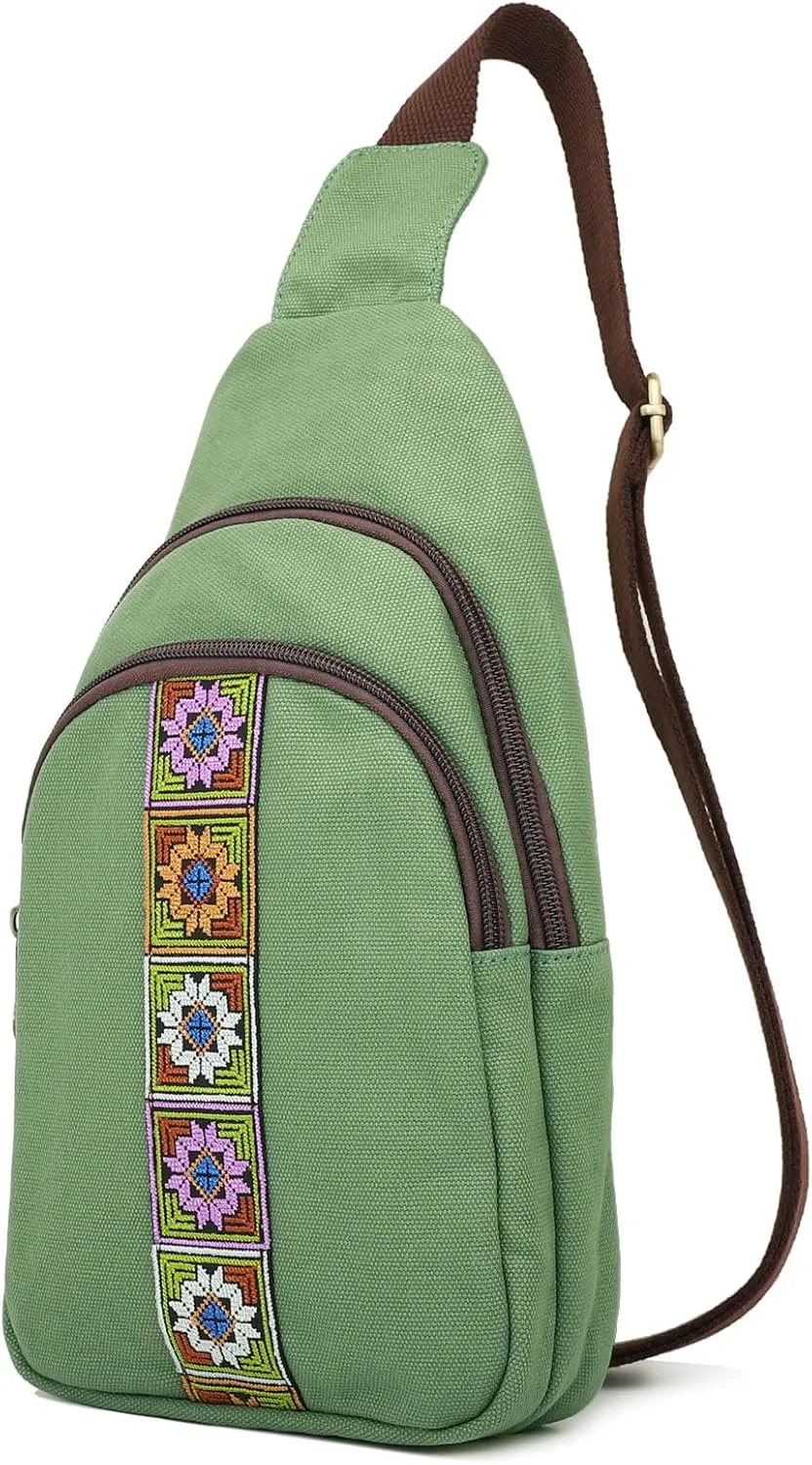 SILKAREA Canvas Sling Bag for Wome Crossbody Purse Small Sling Backpack Purse Travel Hiking Chest Bag Daypack