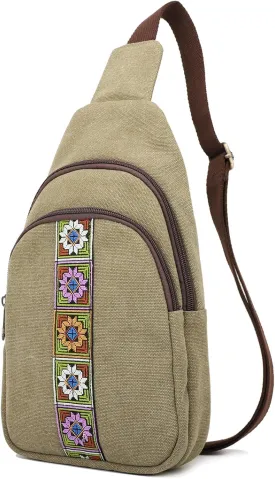 SILKAREA Canvas Sling Bag for Wome Crossbody Purse Small Sling Backpack Purse Travel Hiking Chest Bag Daypack