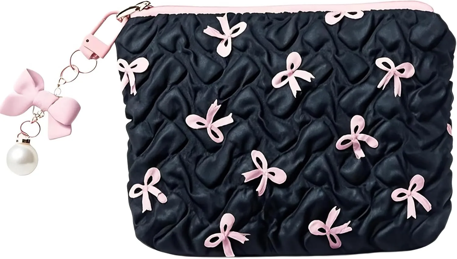 Small Makeup Bag for Purse Bow Makeup Pouch Cute Cosmetic Pouch for Women Portable Mini Cosmetic Bag Travel Mini Makeup Bag For Lipstick Keys Bank Cards