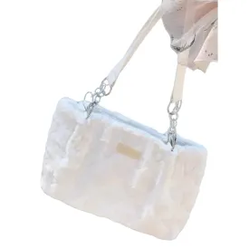 Soft Plush Heart-Patterned Tote in Pastel Pink