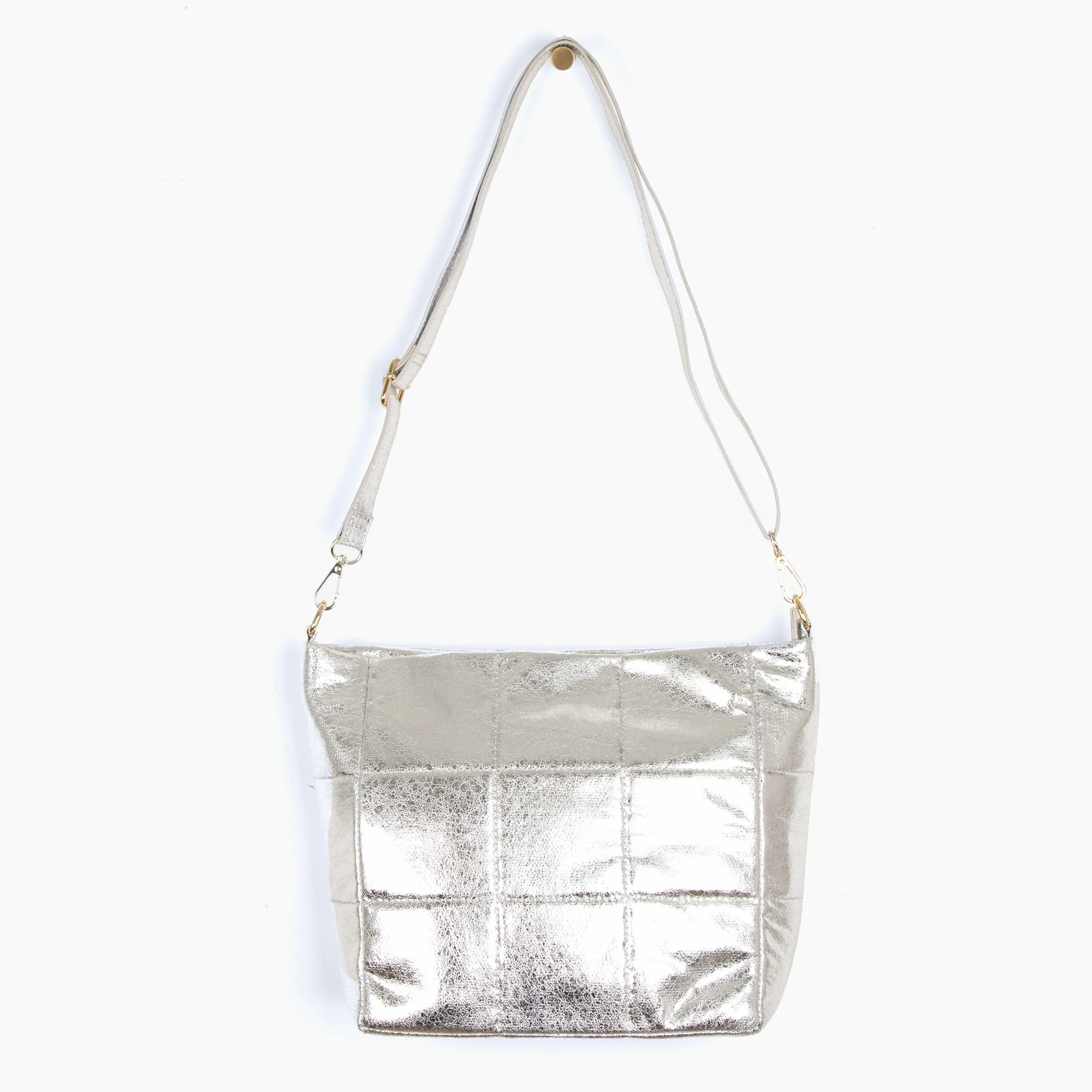 Stella Crossbody Bag - Silver, Cracked Metallic Faux Leather