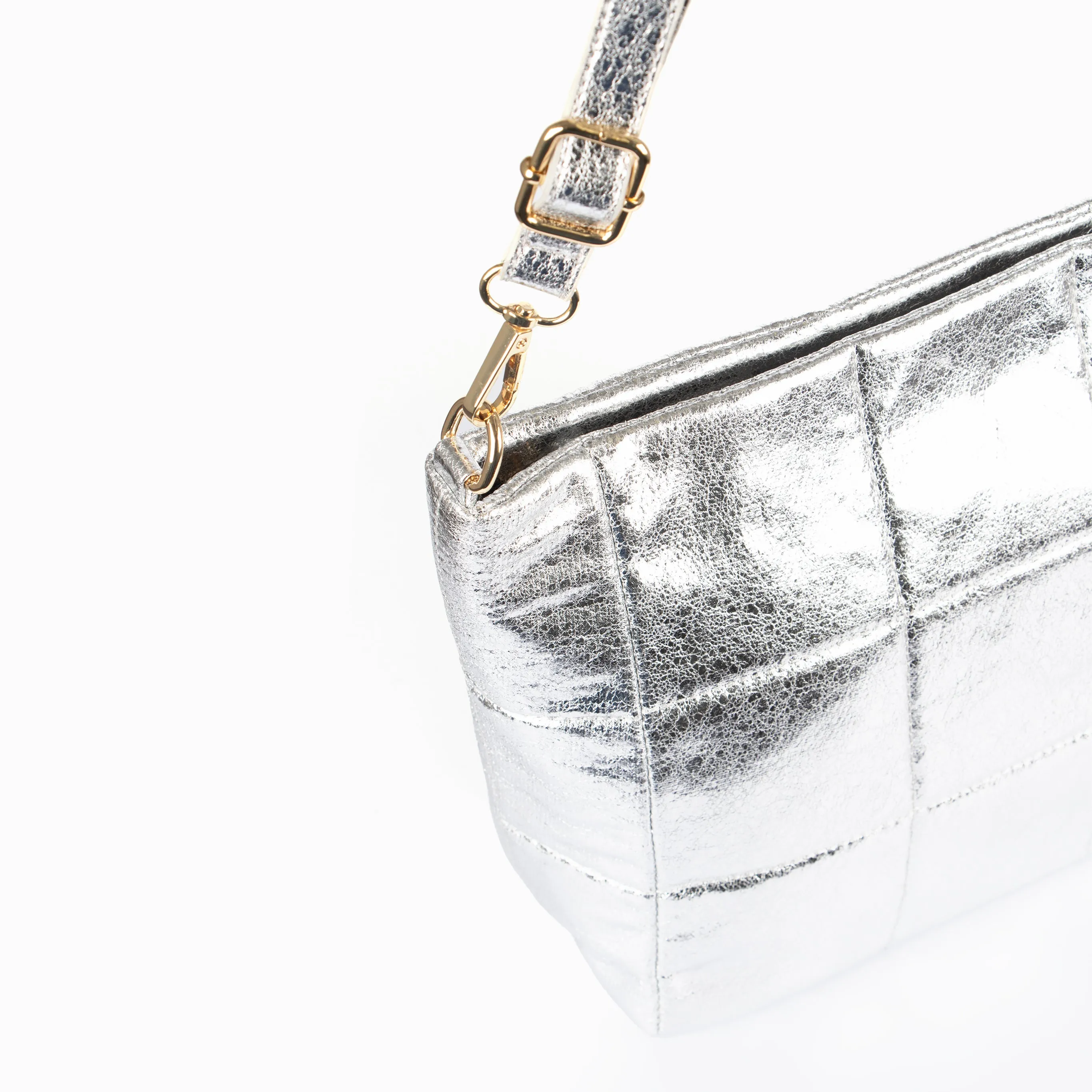 Stella Crossbody Bag - Silver, Cracked Metallic Faux Leather