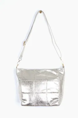 Stella Crossbody Bag - Silver, Cracked Metallic Faux Leather